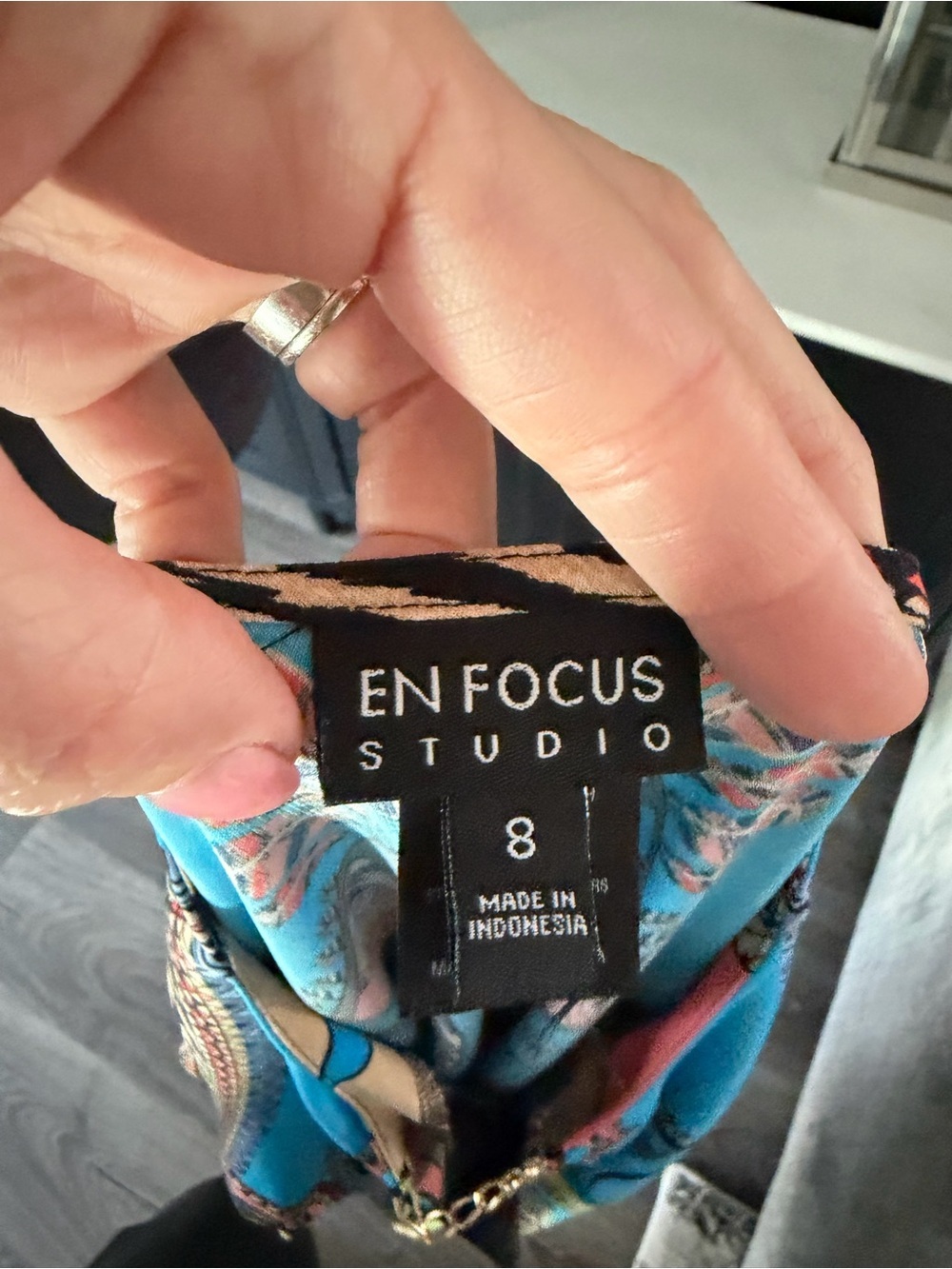 En Focus Studio Multicolor Geometric Print Shift Dress Size 8 Boho Tribal - Picture 5 of 5